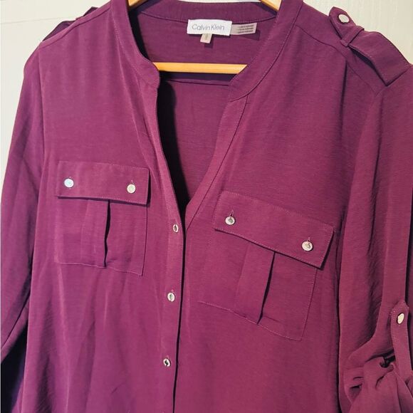 Calvin Klein Purple Relaxed Blouse with Mandarin Collar - Picture 7 of 8